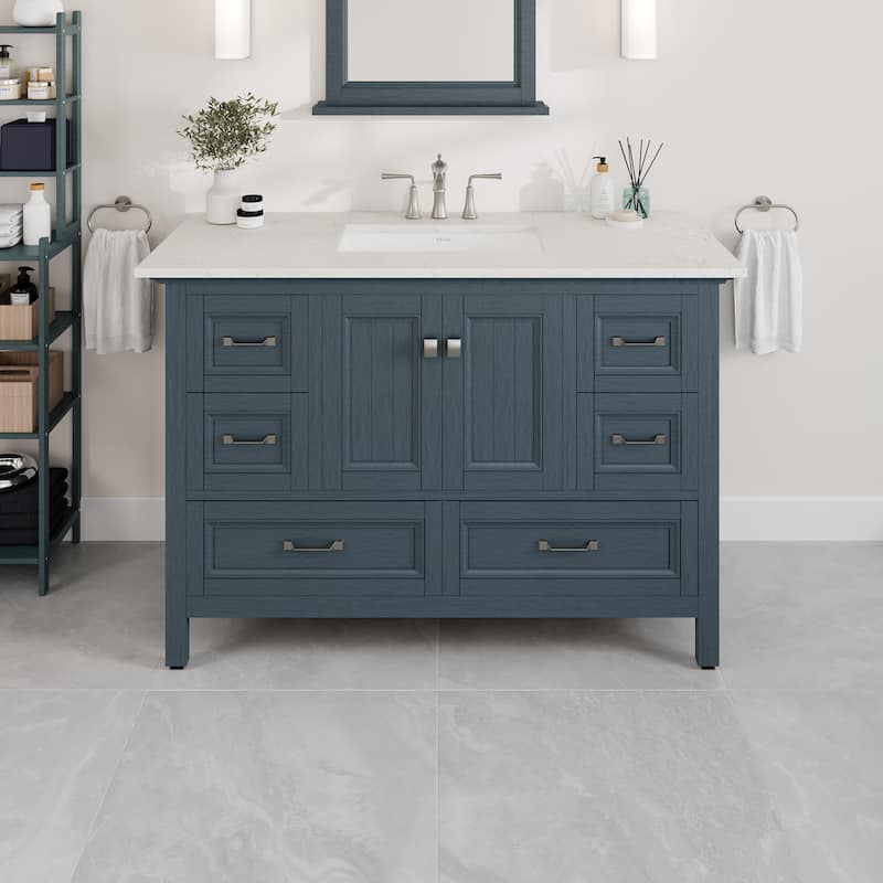 Eviva Britney 48"W Ash Blue SS Bathroom Vanity with Carrara Quartz Top