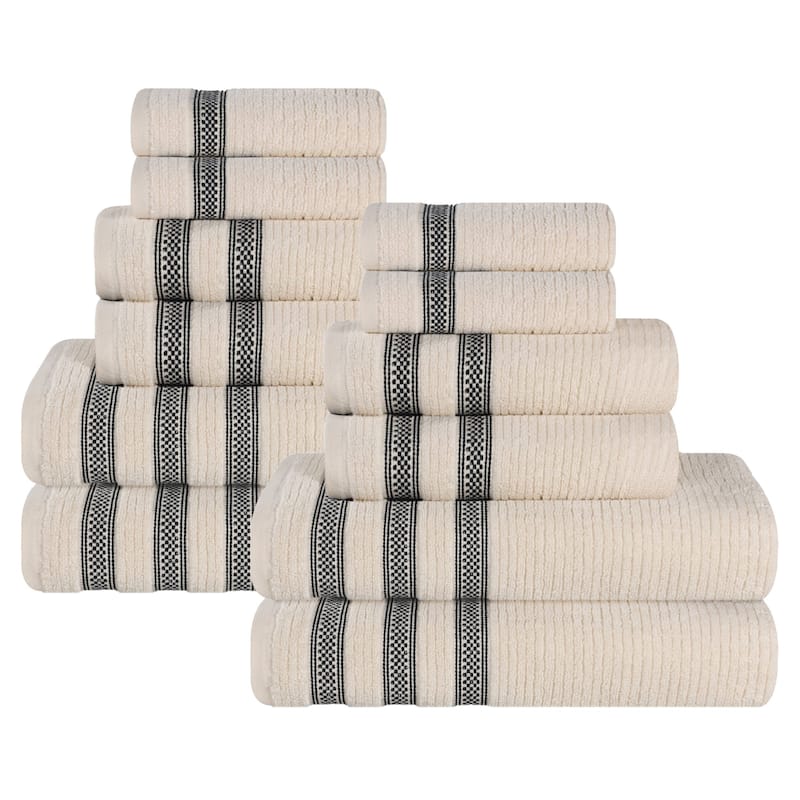 Superior Brea Zero Twist Cotton Ribbed Modern 12 Piece Bathroom Towel Set