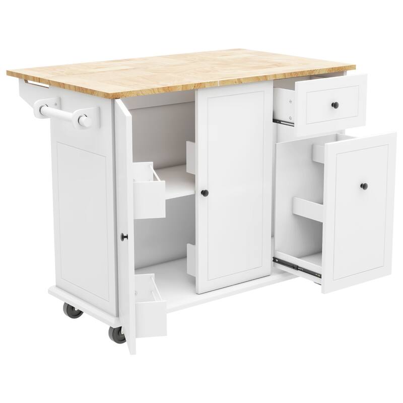 Kitchen Island with Drop Leaf,with Spice Rack, Towel Rack