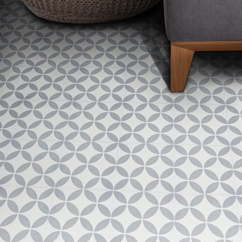 Amlo Handmade Cement Tile, 8x8, White-Grey