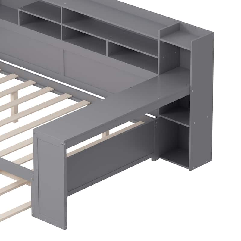 Multi-functional Daybed with Storage Shelves, Trundle Bed and Study Desk