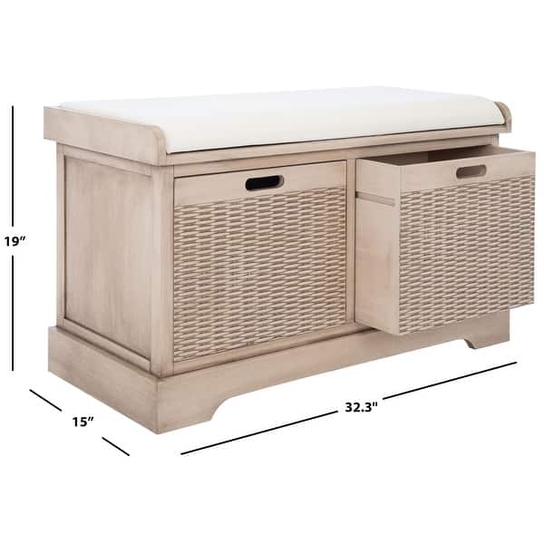 dimension image slide 2 of 4, SAFAVIEH Landers 2-Drawer with Cushion Storage Bench - 32.3" W x 15" L x 19" H