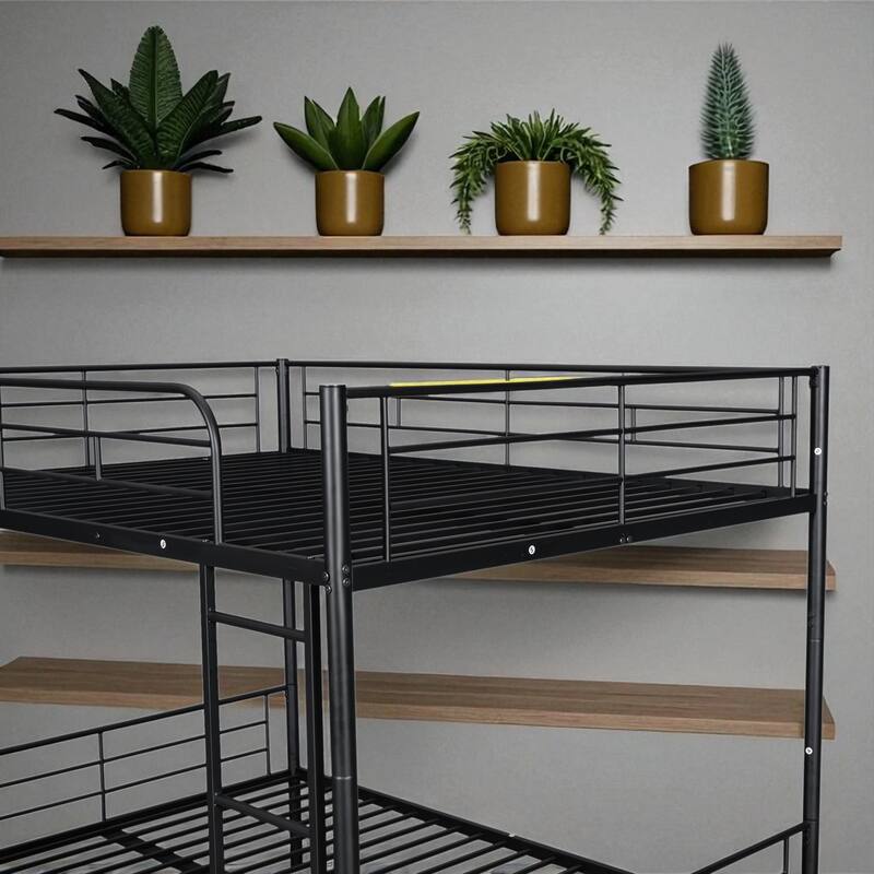 Full Over Full / Full XL Over Queen Metal Bunk Bed with Trundle, Convertible Design and Guardrails