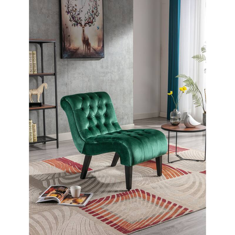 Modern velvet armless lounge chair with upholstered fabric solid wood legs for bedroom, living room, office