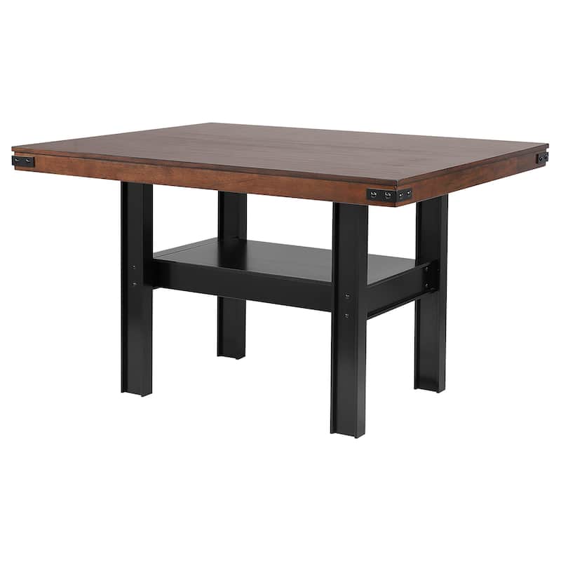 Patter Counter Height Dining Table, Shelf, 60 Inch Black Brown Wood