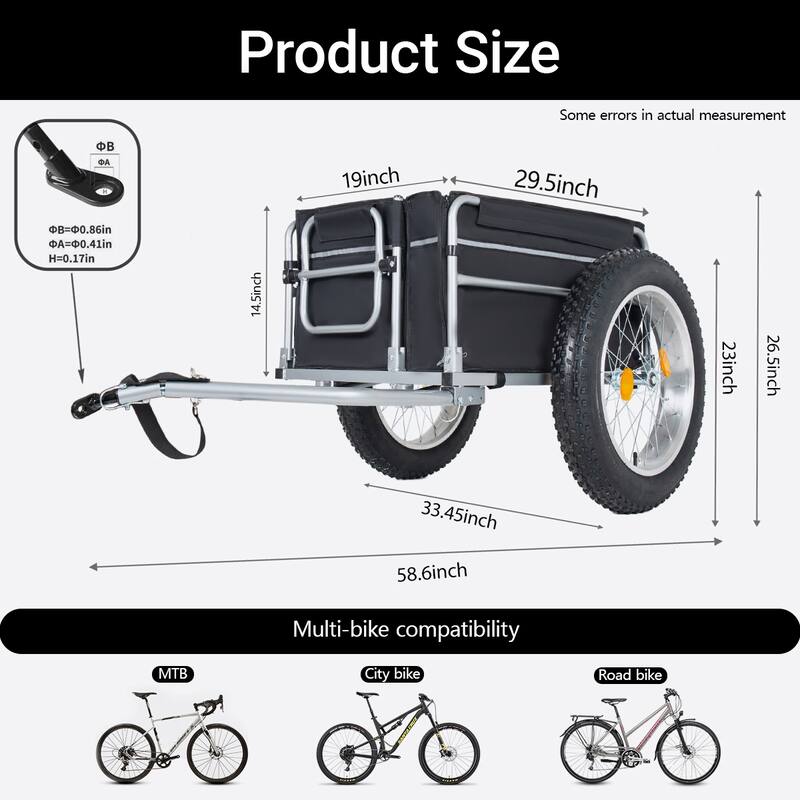 23"x4.0 Fat Tires Bike Cargo Trailer, 150LBS Load Capacity Heavy-Duty Bicycle Wagon Cart, Foldable Compact Storage