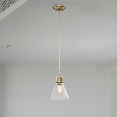 Vintage Brass 1-Light Mini Pendant with Clear Cone Glass Shade - Vintage Brass