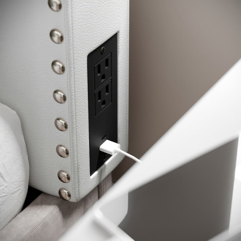 Contoured Headboard with 2 Power Outlets, 1 USB and 1 USB-C Port