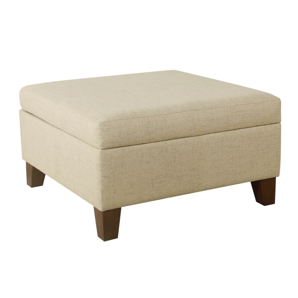 Leo Square Storage Ottoman with Plush Tan Brown Woven Fabric, 28 Inch