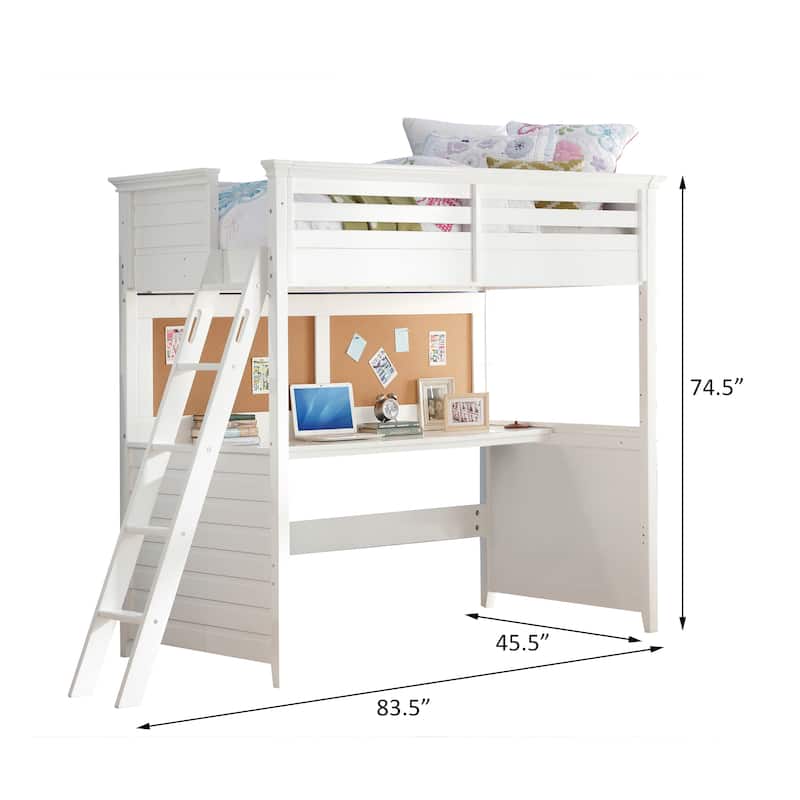 Cassidy White Twin Loft Bed with Desk