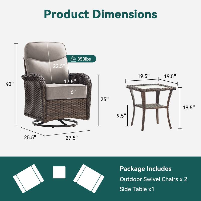 Pocassy Outdoor Sofa Swivel Chair and Ottman with Coffee Table