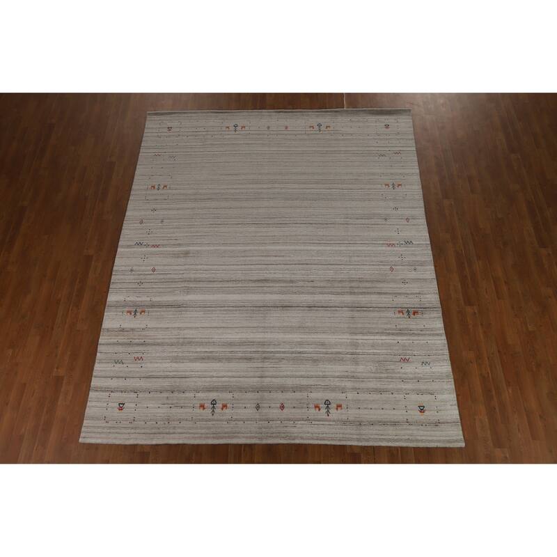 Hand Knotted Oriental 100% Wool Carpet Tribal Tribal Greys & Charcoal Gabbeh Area Rug - 10' 1'' X 8' 1''