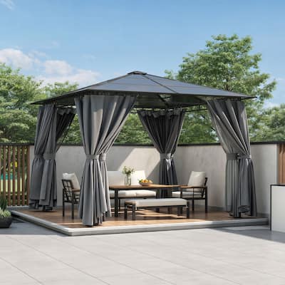 10'x10' Hardtop Patio Gazebo with Privacy Curtains and Mosquito Netting