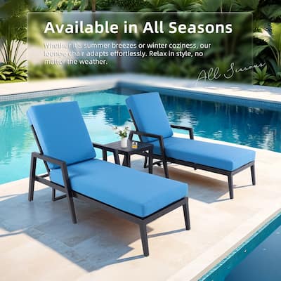 3-Piece Outdoor Aluminum Chaise Lounge with Sunbrella Fabric, Pneumatic Backrest