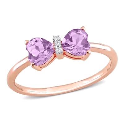 Miadora 4/5ct TGW Amethyst and Diamond Accent Bow Ring in 10k Rose Gold