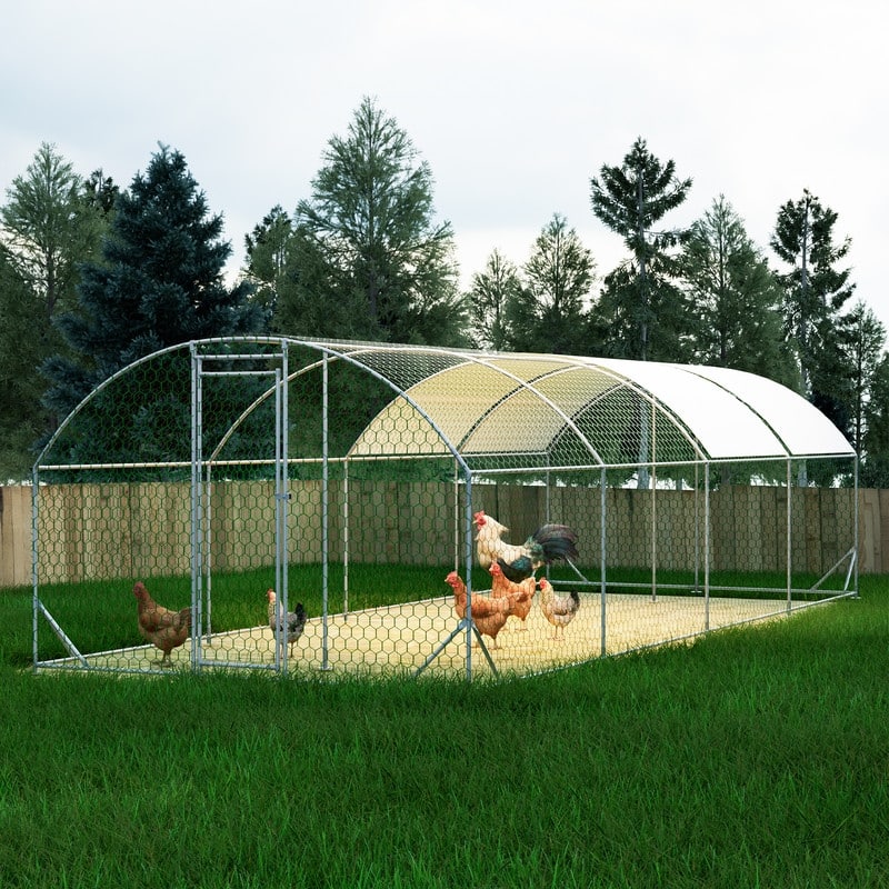 Large Walk-In Metal Chicken Coop – Dome-Shaped Poultry Run with Waterproof & UV-Resistant Cover, Heavy-Duty 1" Tube Frame .