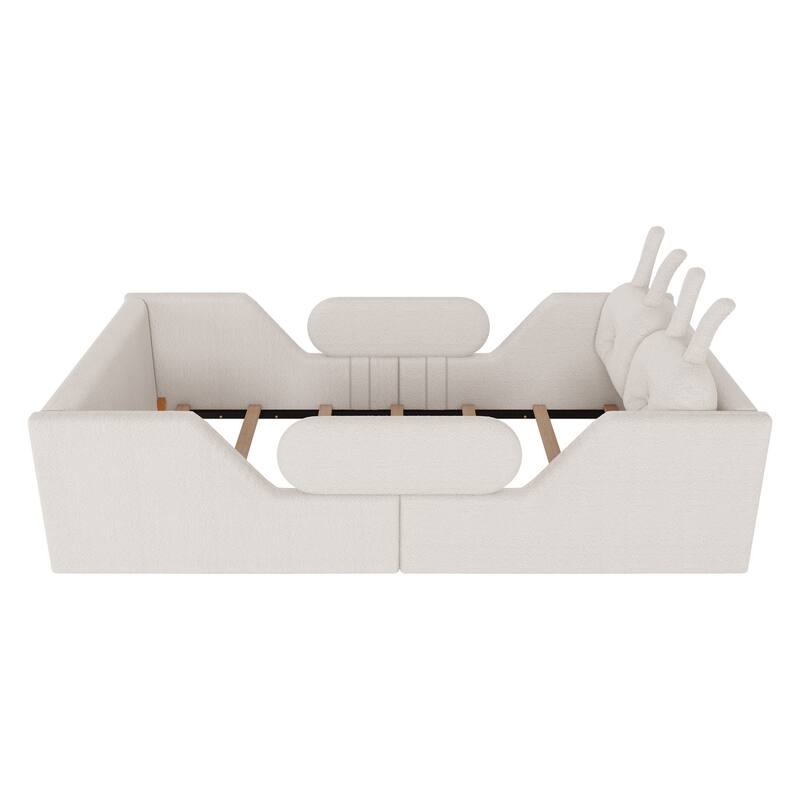 Twin Upholstered Platform Bed with Rabbit Cushion & Removable Rails