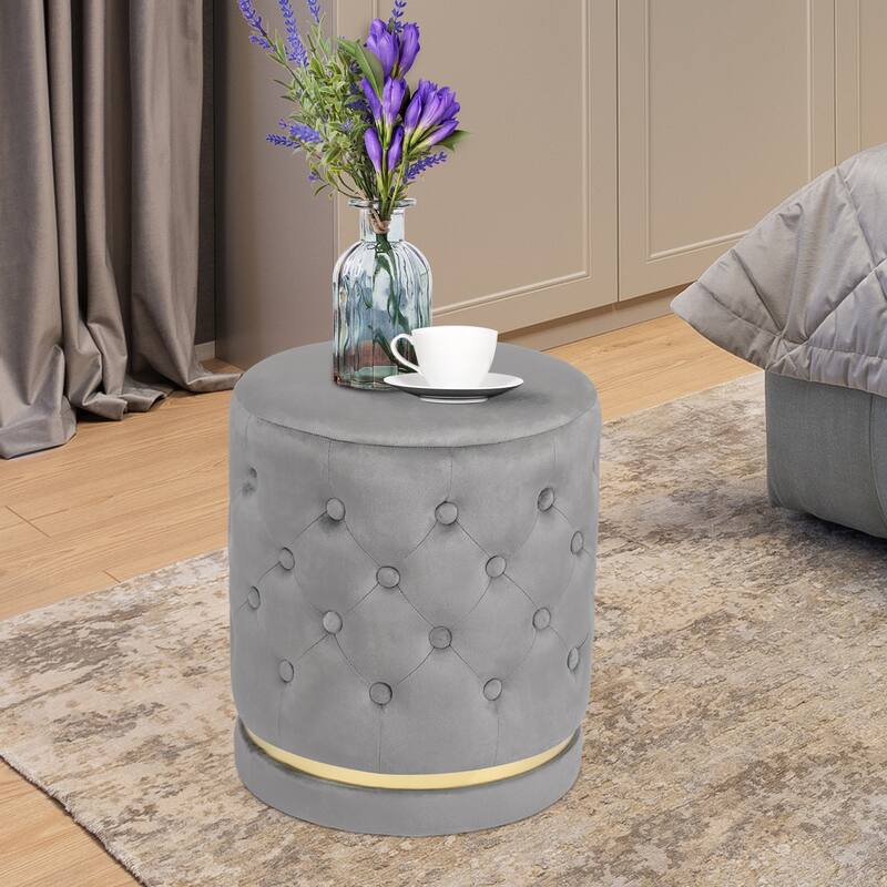 Adeco 18.3" Height Button Tufted Upholstered Round Ottoman