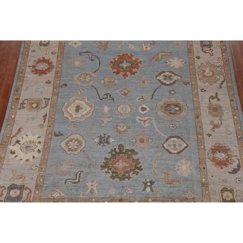 Hand Knotted Oriental 100% Wool Carpet Transitional All-Over Navy Blue & Blues Oushak Area Rug - 9' 11'' X 8' 0''