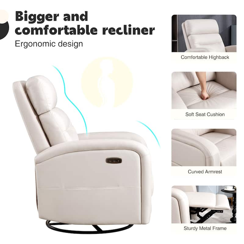 Aemeios Faux Leather Beige Swivel Glider Rocking Manual/Power Recliner