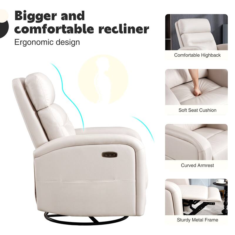 Aemeios Swivel Power Recliner Rocker with USB and Type C Port Set of 2