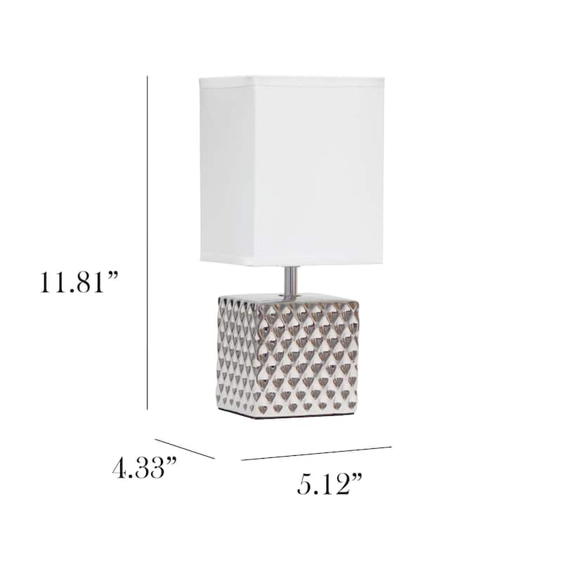 Tall Petite Ceramic Hammered Bedside Table Desk Lamp with Rectangular Shade - 11.75" - Silver and White