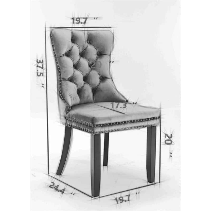 Velvet Upholstered Dining Chair with Wood Legs and Nailhead（Set of 2) - N/A