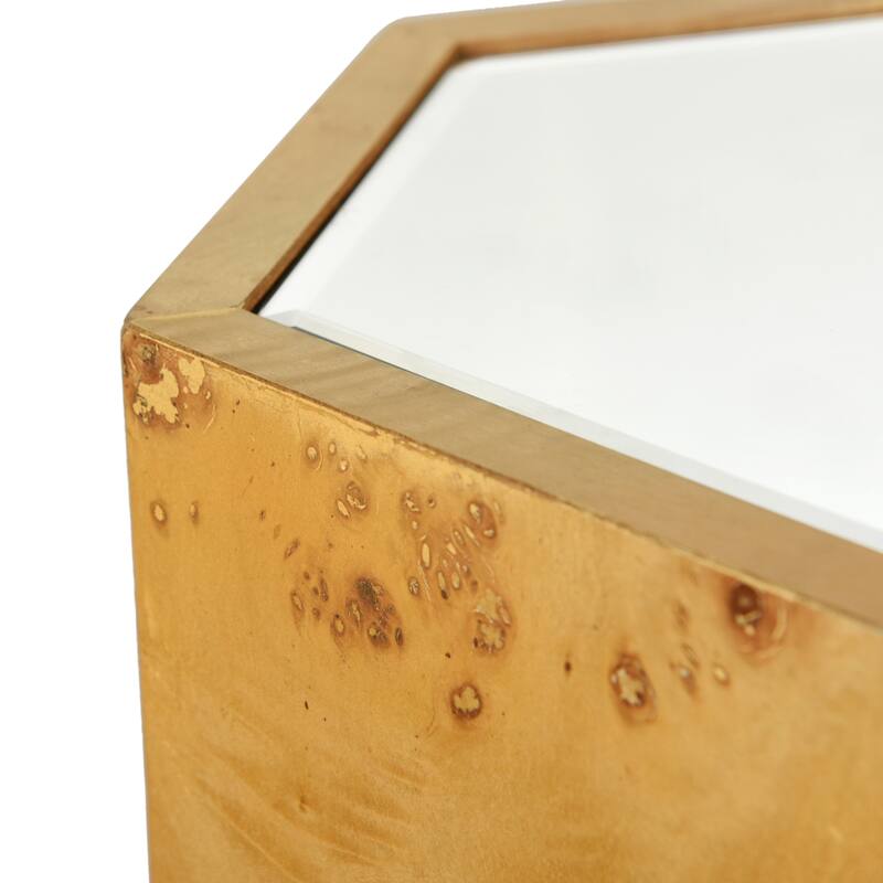 StyleCraft Solano Burl Mirror-Top Pedestal Side Table