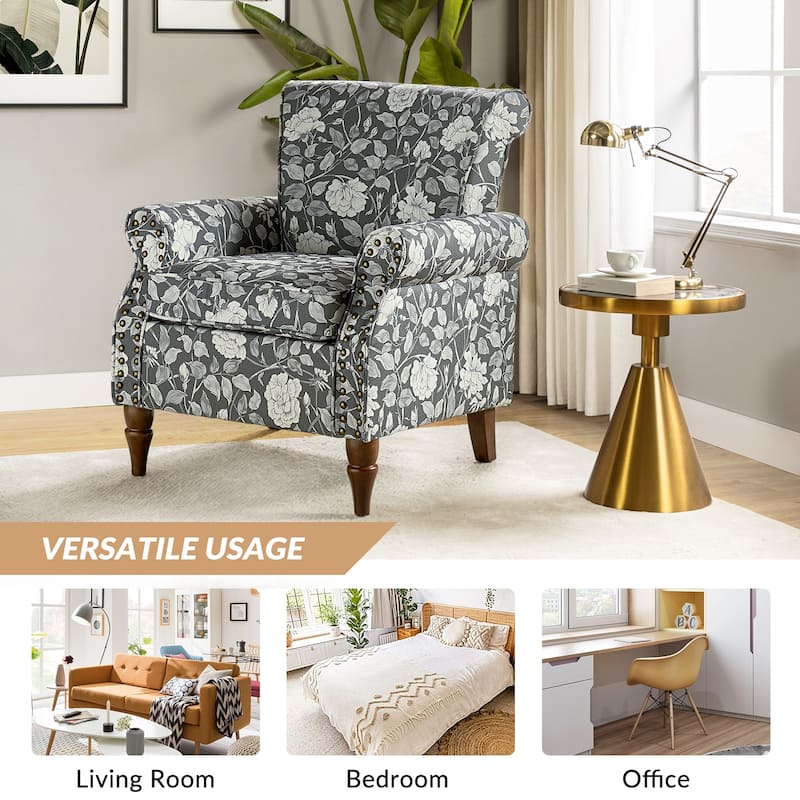 Nyctelius Traditional Polyester Accent Chair with Rolled Arms and Nailhead Trim by HULALA HOME