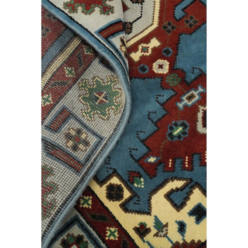 Hand-knotted Traditional Wool Blue Geometric Oriental Area Rug - 5' 11'' X 4' 0''