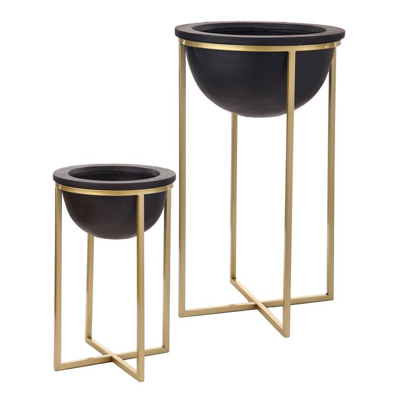 Mgo Gold Metal Bowl Planter 18-26" Set2