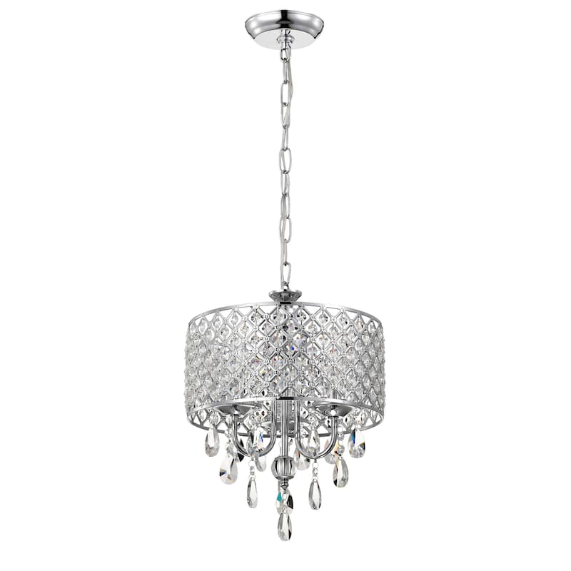 Marya 3-Light Chrome Round Beaded Drum Chandelier with Hanging Crystals, 12 in. Dia