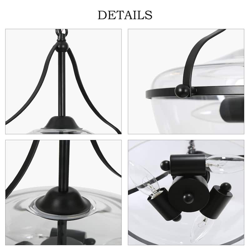 Modern Farmhouse 3-Light Black Gold Glass Chandelier Light Pendant Lights for Kitchen Island