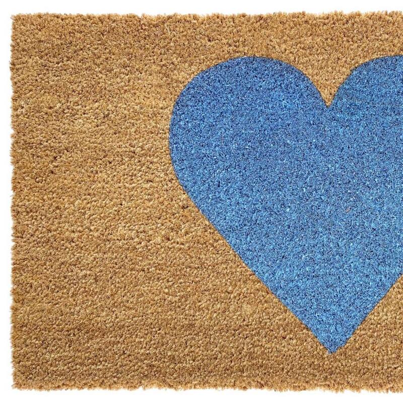 HomeRoots 36" X 72" Brown And Blue Heart Outdoor Coir Door Mat - 36.00' X '72.00