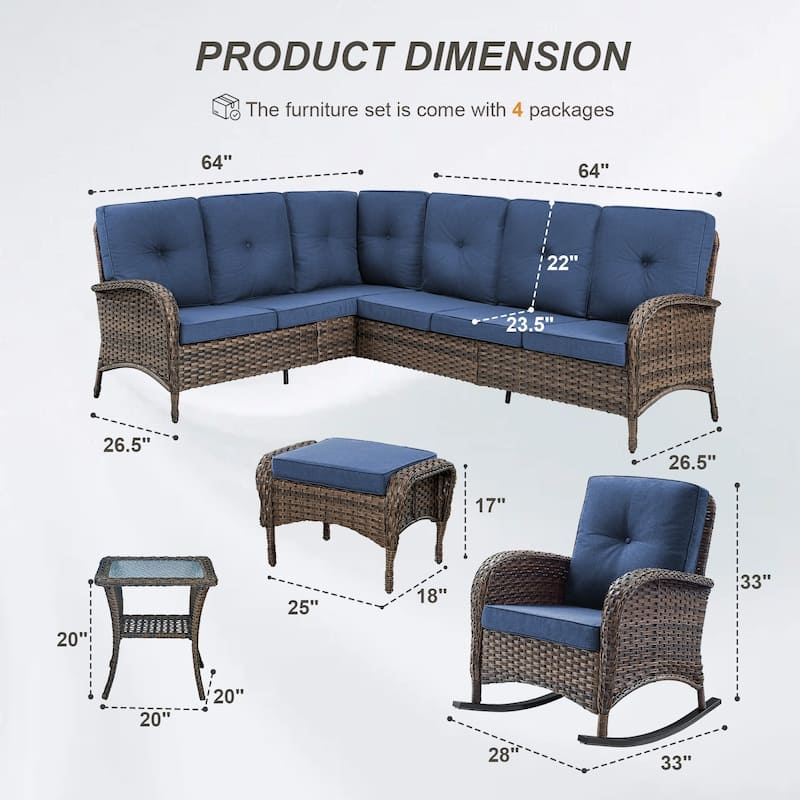 Gymojoy Outdoor Sectional Sofa Set with Rocking Chairs, Ottomans, Water-Resistant Cushions