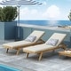 preview thumbnail 2 of 42, Caily Outdoor Acacia Wood Outdoor Chaise Lounge with Cushions by Christopher Knight Home Cream