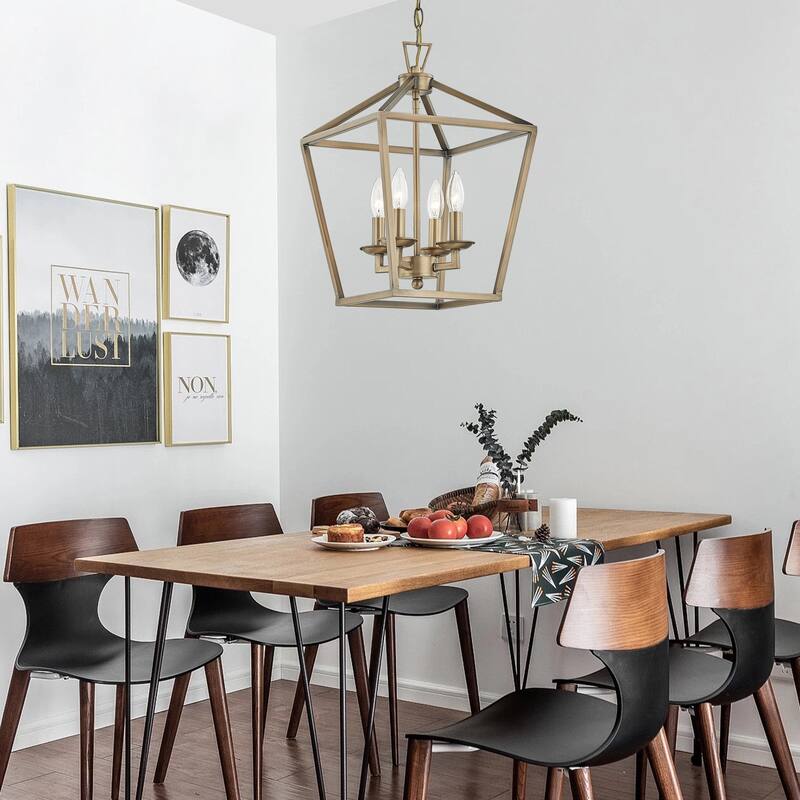 Cage Chandelier 4-Light Lantern Square Light Pendant