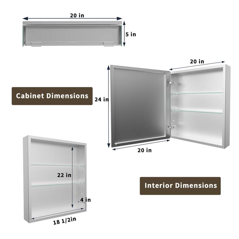 Modland Single Door Bathroom Medicine Cabinet with Mirror Adjustable Shelves,Recessed or Surface Mount