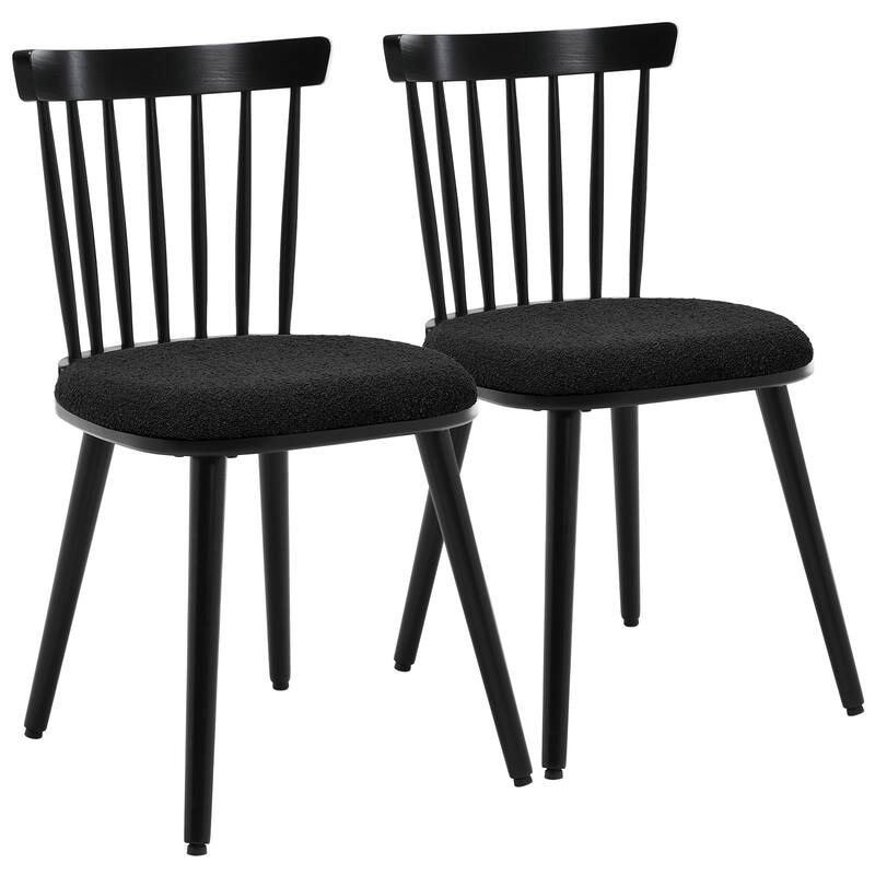 Farmhouse Spindle-Back Windsor Dining Chairs with Solid Wood - Set of 2 - Black+Black Cushion