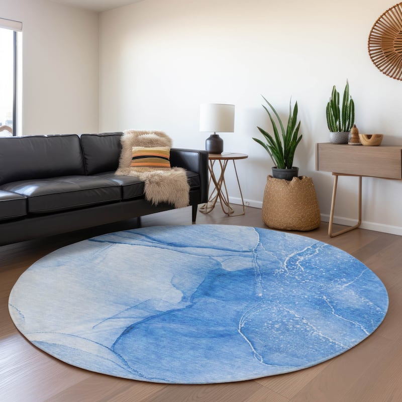 Premium Washable Super Soft Modern Glam Mayfield Rug - Blue - 8' x 8' - Round
