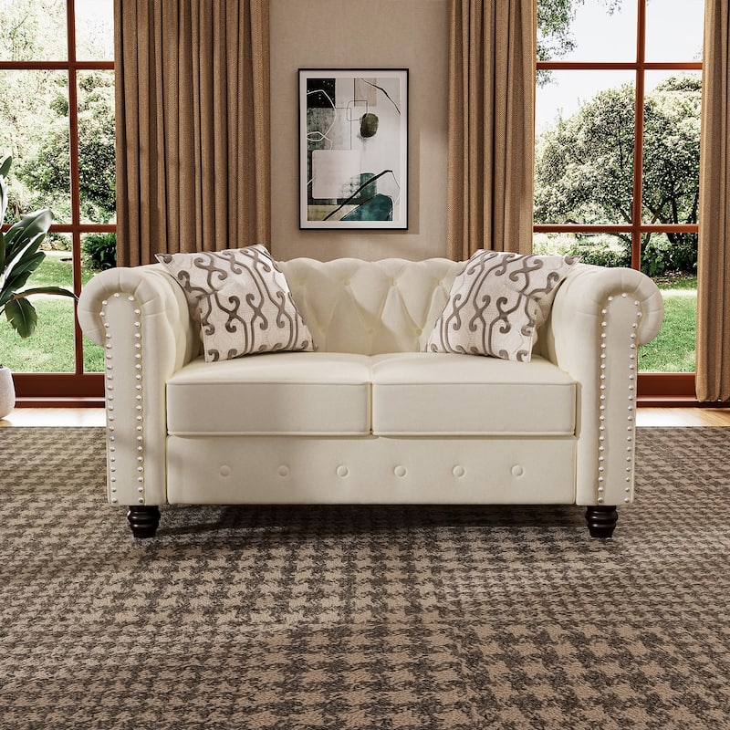 Morden Fort Velvet Chesterfield Loveseat with Button Tufted, Nailhead and Solid Legs for Living Room