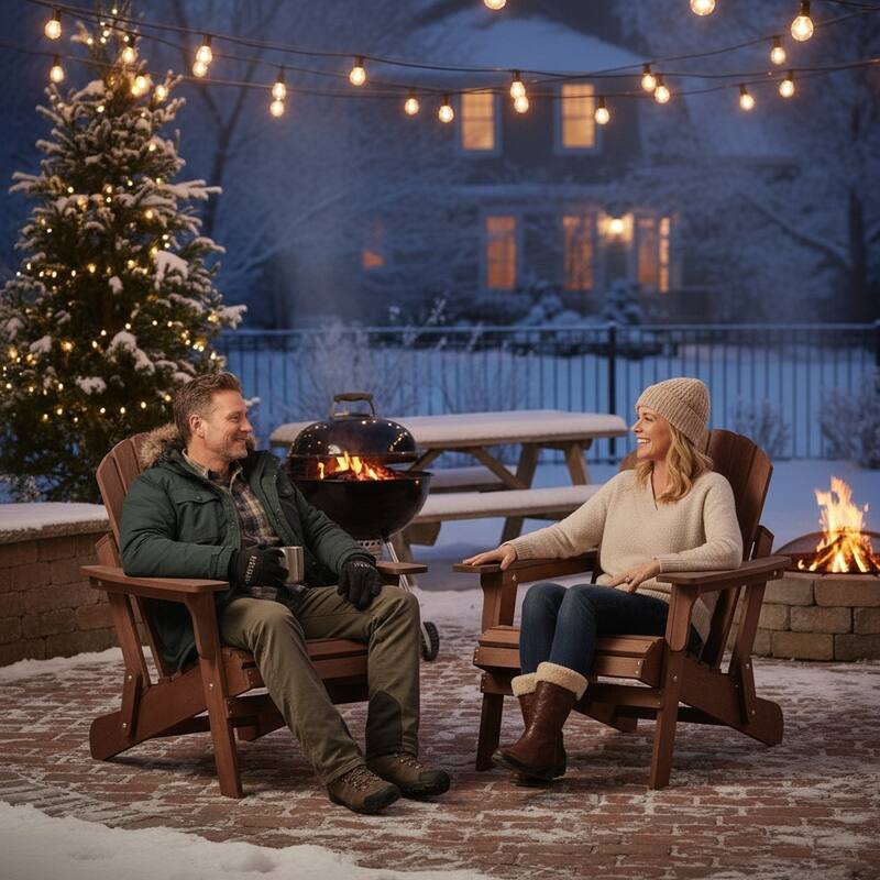 Oversize Wooden Outdoor Folding Adirondack Chair with Pre-Assembled BackRest & SeatBoard, for Garden Pool Deck Firepit