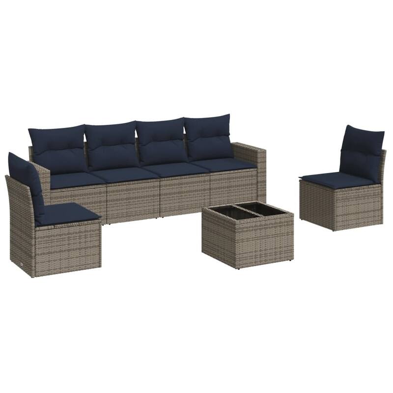 vidaXL Patio Sofa Set with Cushions Outdoor Conversation Furniture Poly Rattan - 25.8" x 24.4" x 27.2"