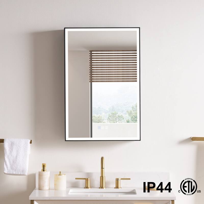 30'' H Recessed Or Surface Wall Mounted LED Mirror Cabinet With Mirror And Adjustable Shelves,Black Frame - 20"W X30"H,Left Open