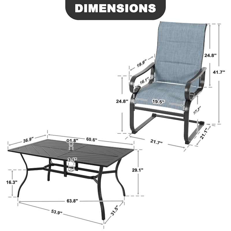 Outdoor 7-Piece Padded Textilene Metal Dining Set with Umbrella Hole