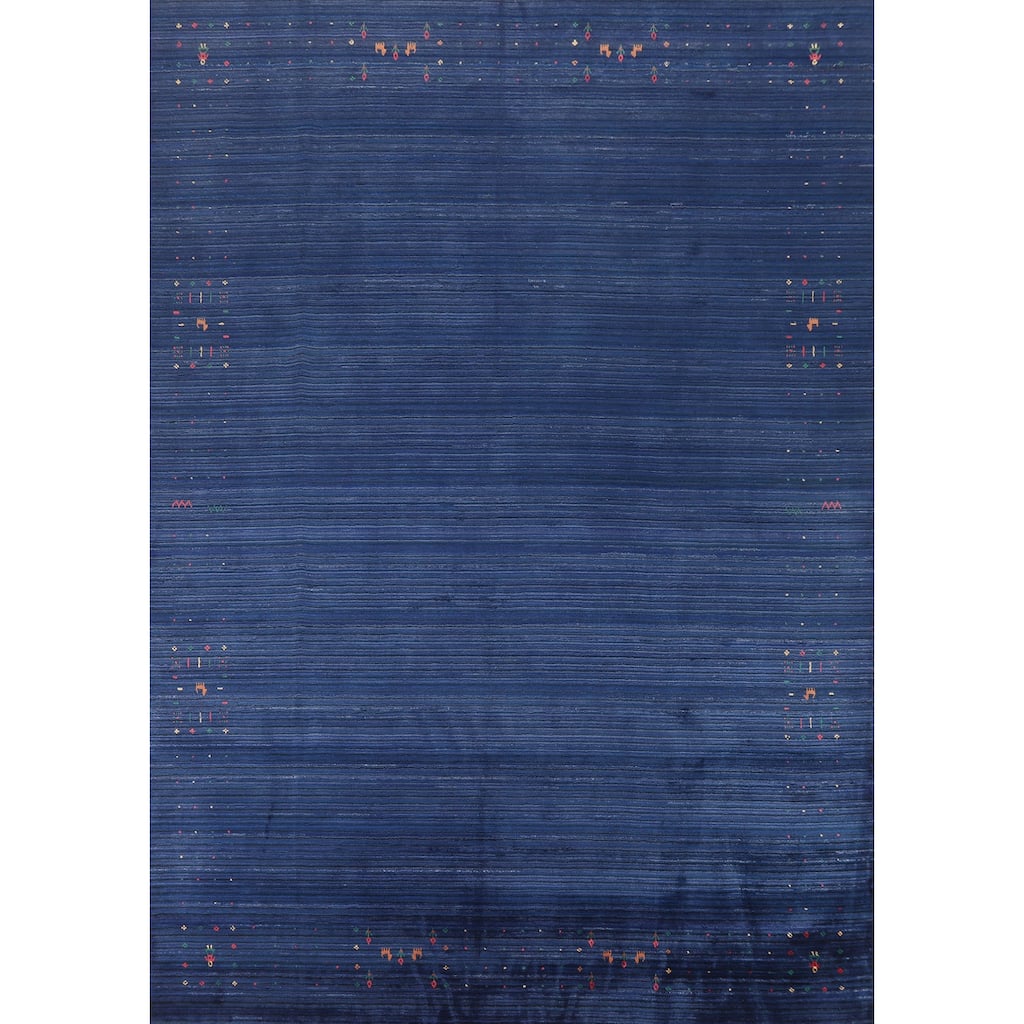 Hand Knotted Oriental 100% Wool Carpet Tribal Tribal Navy Blue & Blues Gabbeh Area Rug - 11' 4'' X 9' 0''