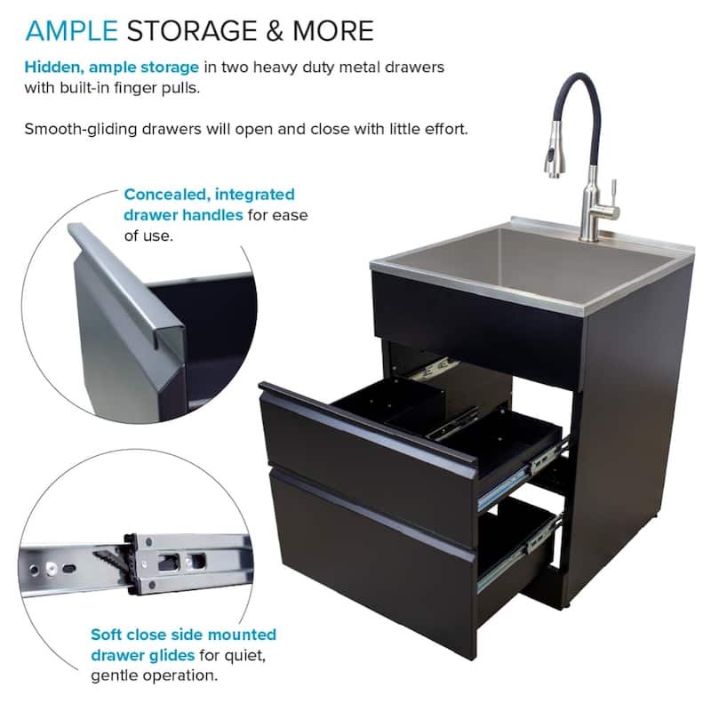Transolid 22"x22" Metal Laundry/Utility Sink and Cabinet in Matte Black - 22 in. x 22 in. x 35 in.