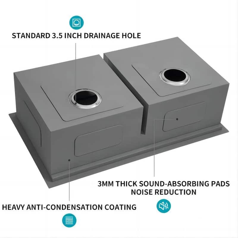 30 in 33 in Double Bowl (50/50) Undermount Kitchen Sink, 10" Deep Basin