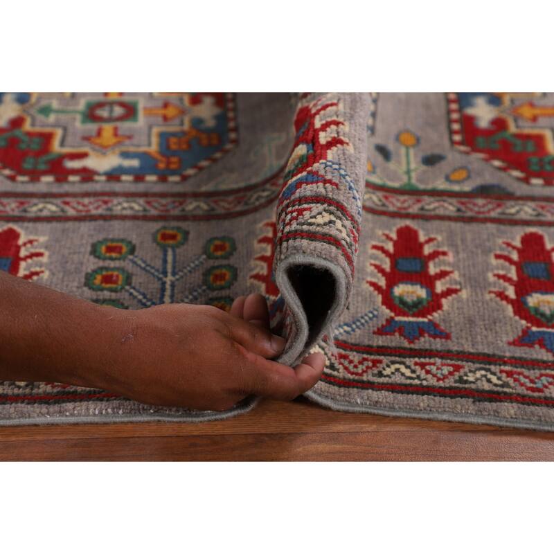 All-Over Gray Kazak Oriental Area Rug Handmade Wool Carpet - 6'4" x 9'7"