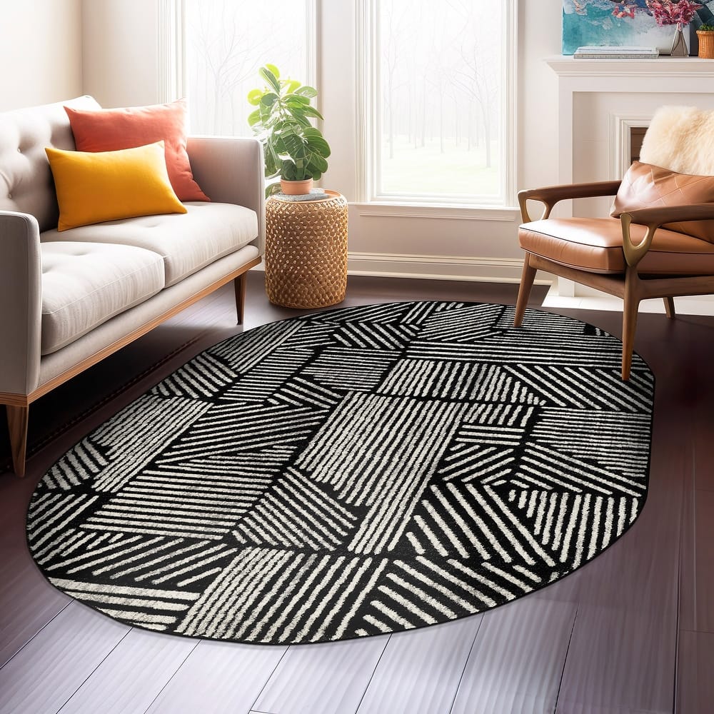 World Rug Gallery Contemporary Boho Stripes Black Area Rug